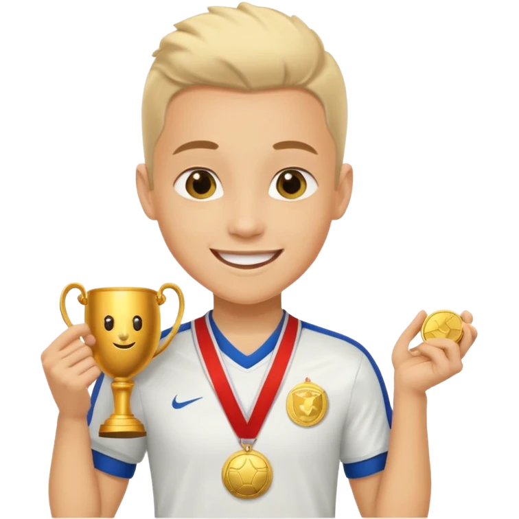 Happy light soccer player with a first-place medal
 emoji