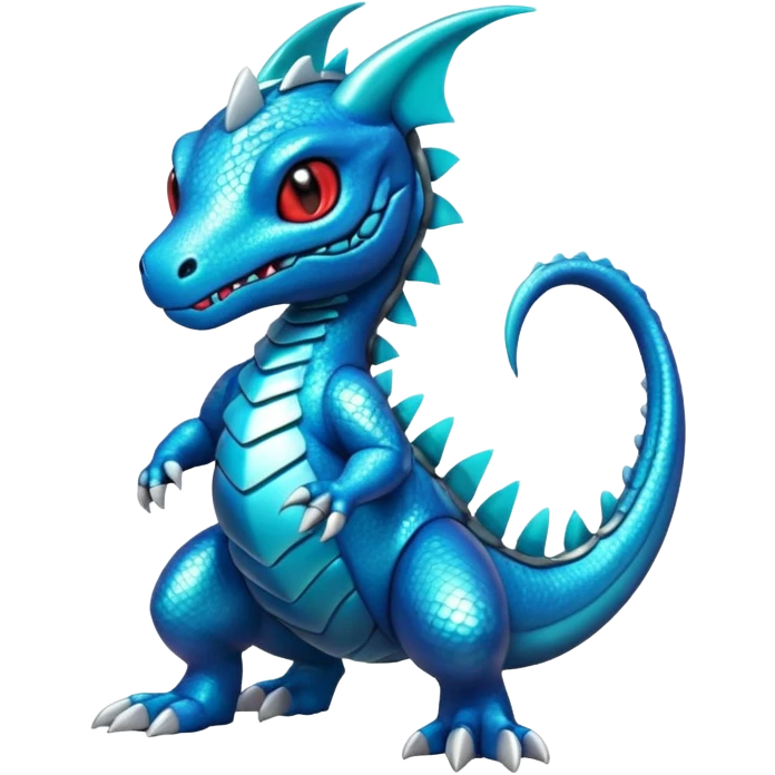 Cute Shiny cyan iridescent Guilmon-Salandit-Fakémon-hybrid-creature (full body)  emoji
