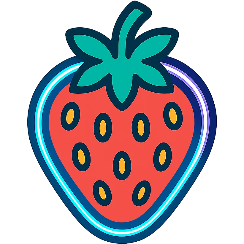 glowing strawberry with blue and pink neon outlines emoji