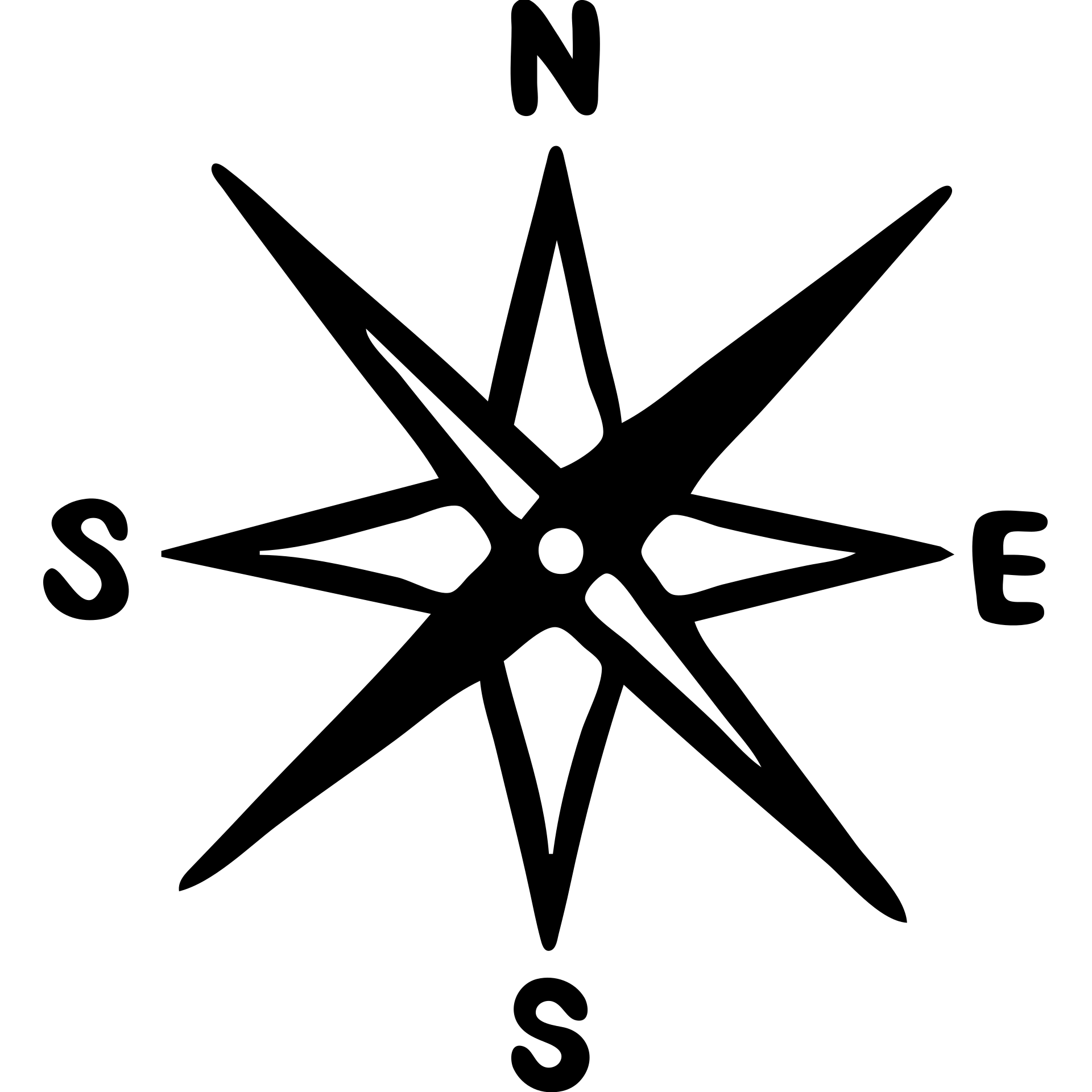 A simple compass with cardinal directions N, S, E, W and a needle pointing north emoji