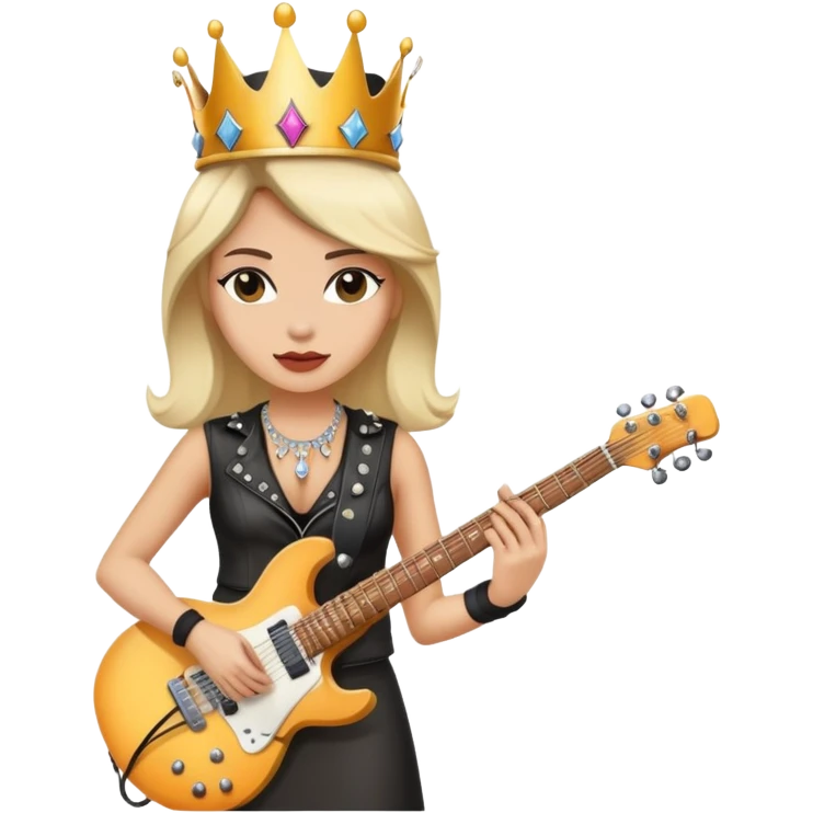 a rock and roll queen, female musician with crown, electric guitar, rock star attitude emoji
