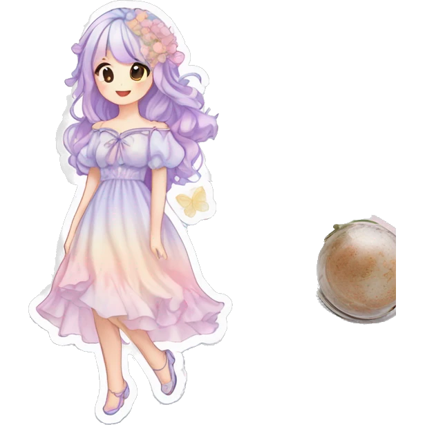 gorgeous pretty attractive anime lady beautiful pastel-gradient hair with gorgeous dress fairycore cottagecore pastelcore detailed high quality trending VOGUE aesthetic full body sticker emoji