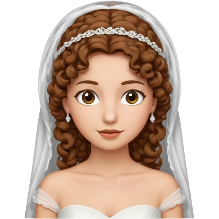 A bride with a curly brown hair and veil emoji