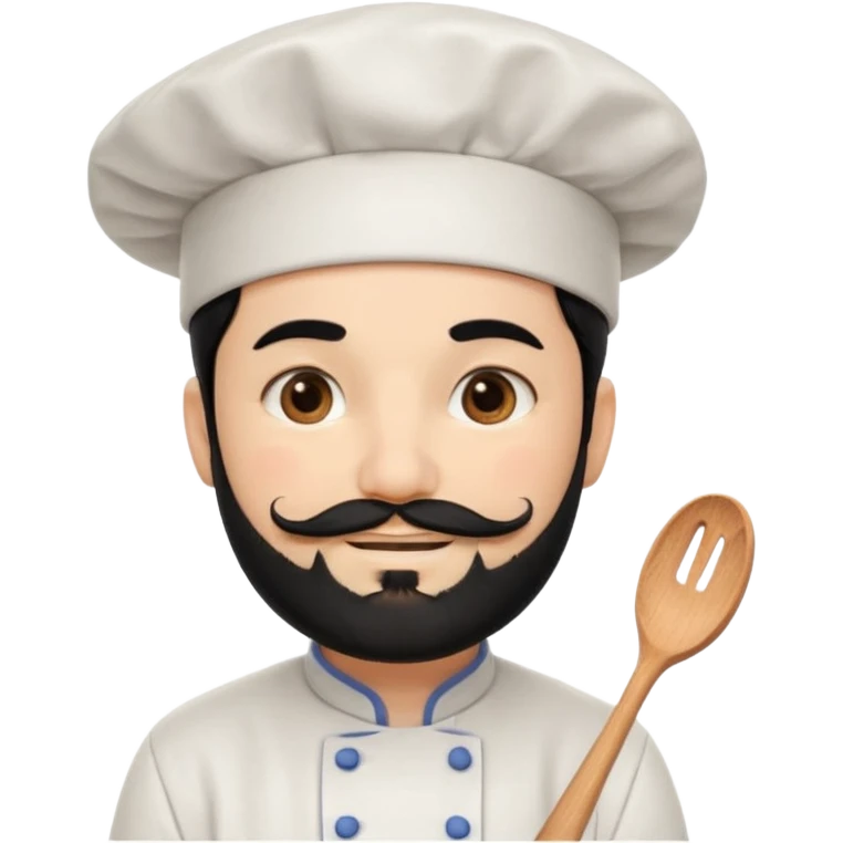 CHEF CON PIEL BLANCA, GORRO DE CHEF, PELO NEGRO Y BARBA NEGRA, OJOS MARRON OSCURO. SONRIE Y TIENE MARCAS DE BESOS CON FORMA DE LABIOS EN LAS MEJILLAS  emoji