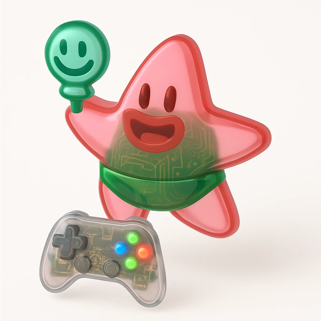A gaming controller with illuminated buttons and internal components emoji