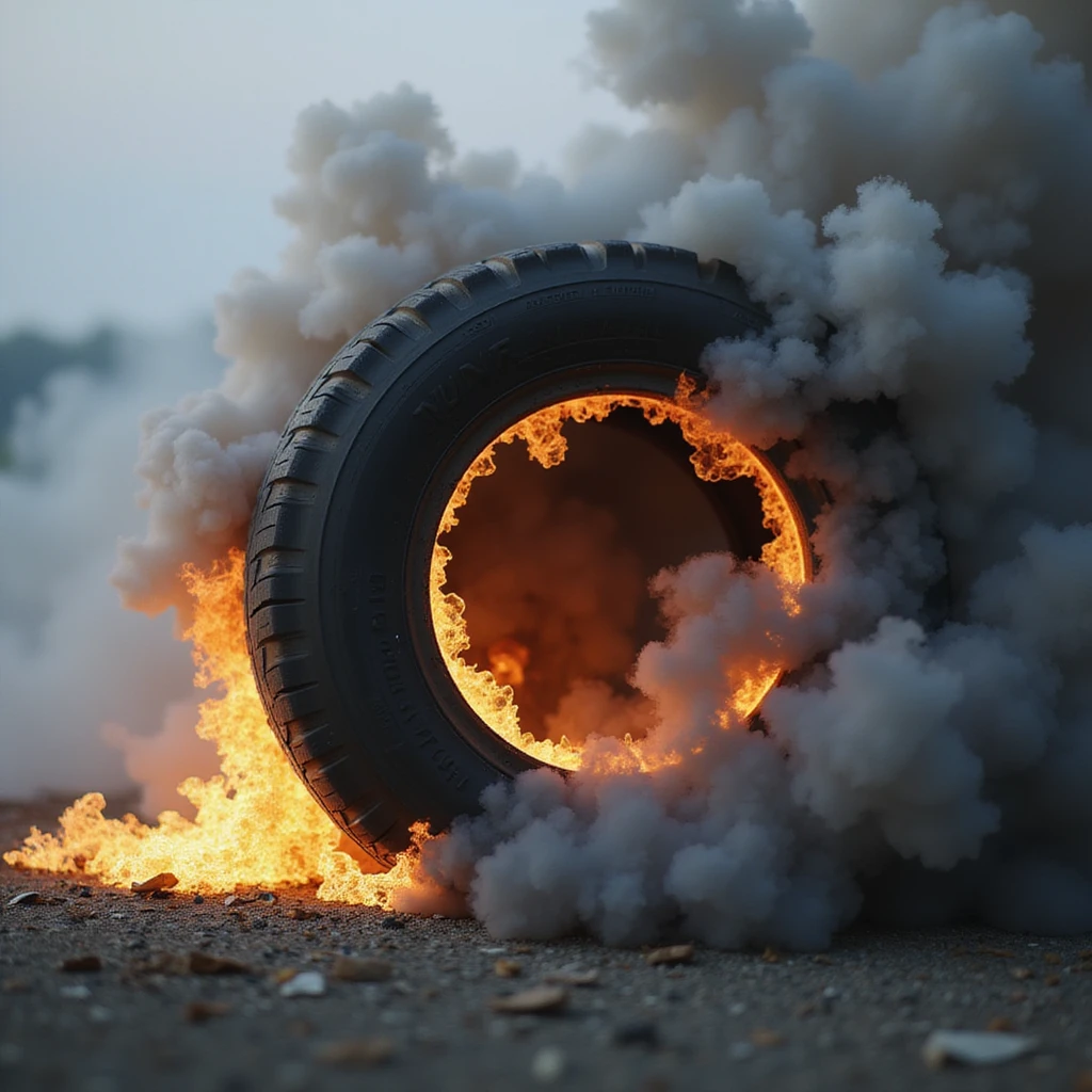 realistic tire burning rubber, smoke clouds, photorealistic style emoji