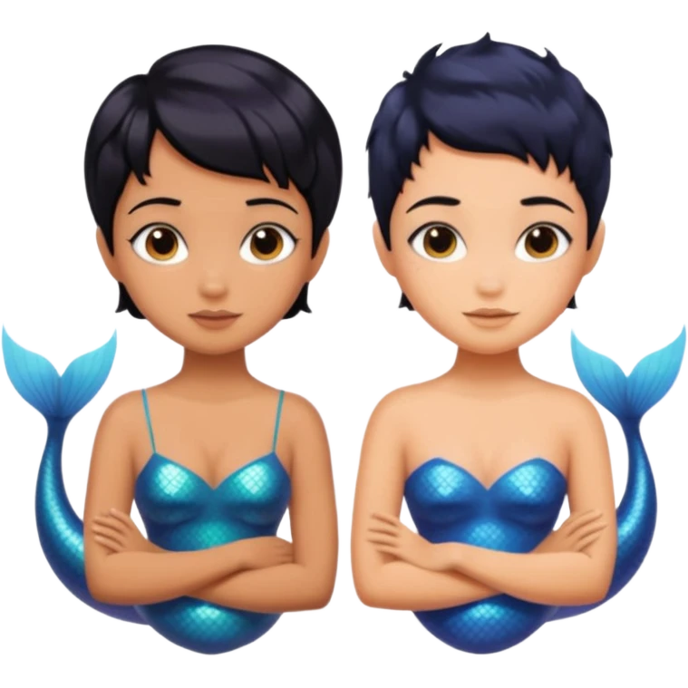 tanned skin, black haired, sibling mermaids, one with short hair and the other with pixie cut  emoji