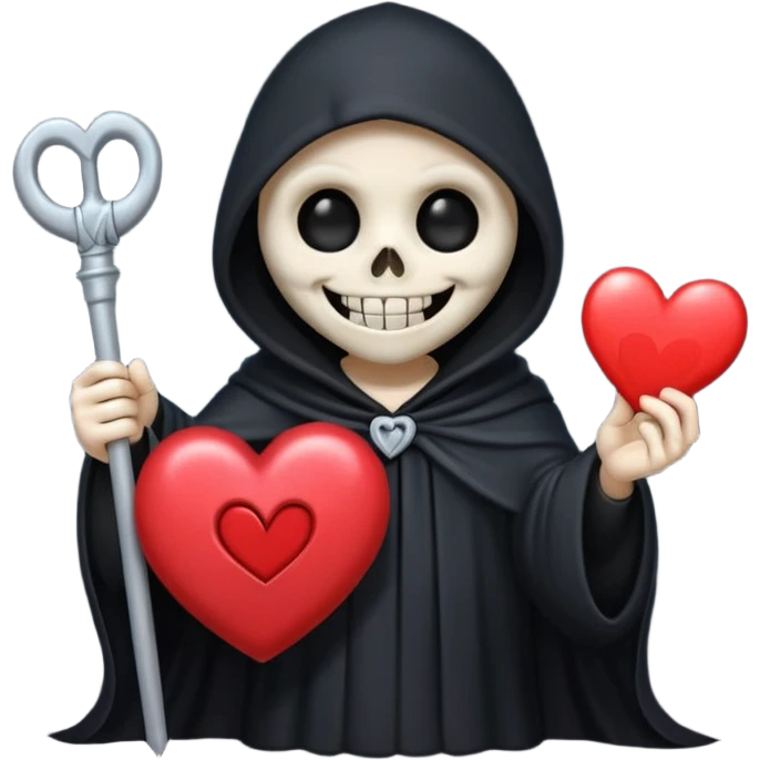 cute animated non-human grim reaper with a big smile and a heart, emoji style emoji