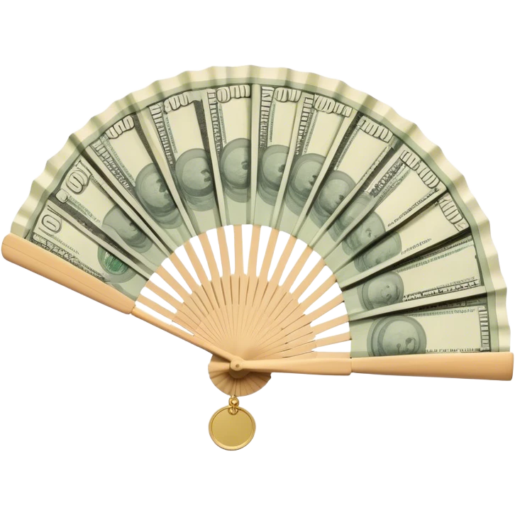A hand-held money fan used for cooling off, crafted entirely from banknotes emoji