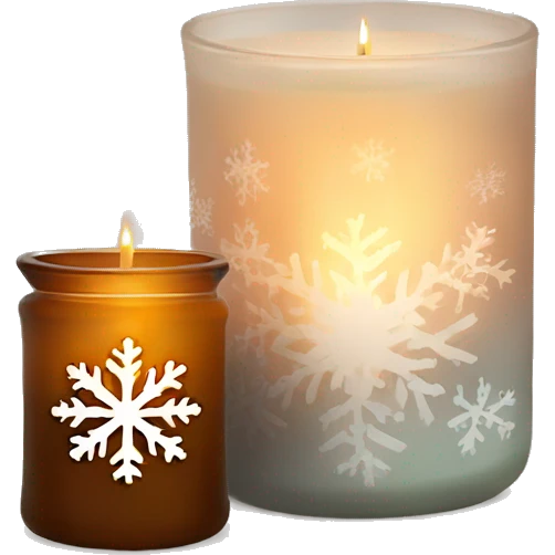 A small jar candle with warm glow and snowflake on logo emoji