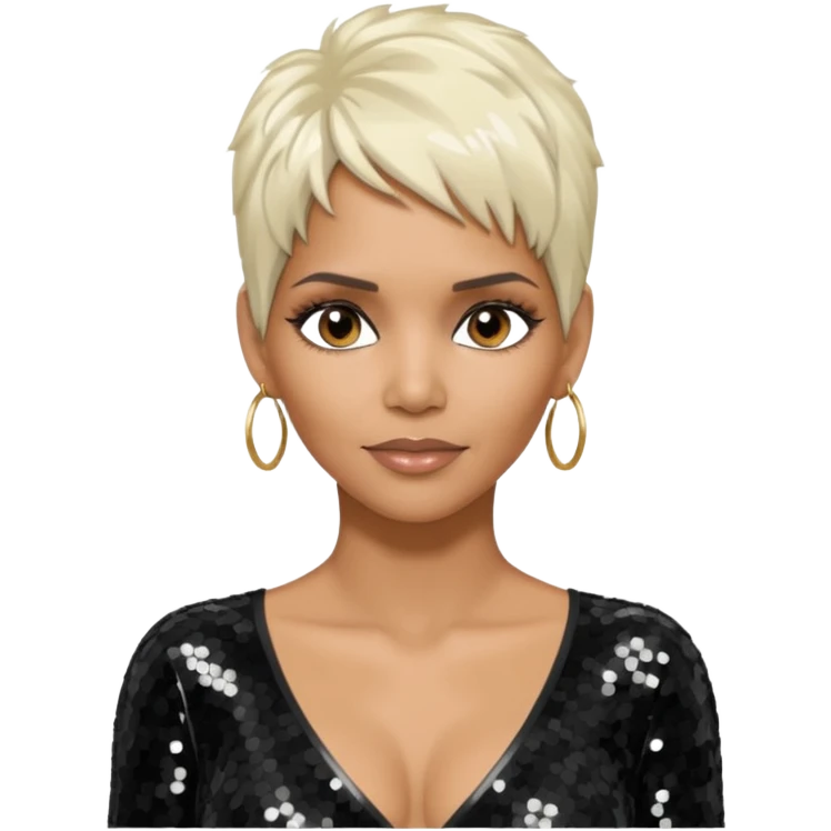 Halle Berry with platinum blonde hair, black sequin outfit  emoji