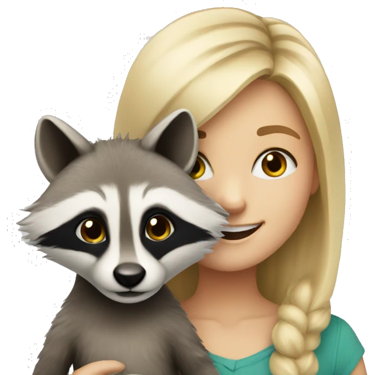 Blonde girl with smiling racoon emoji