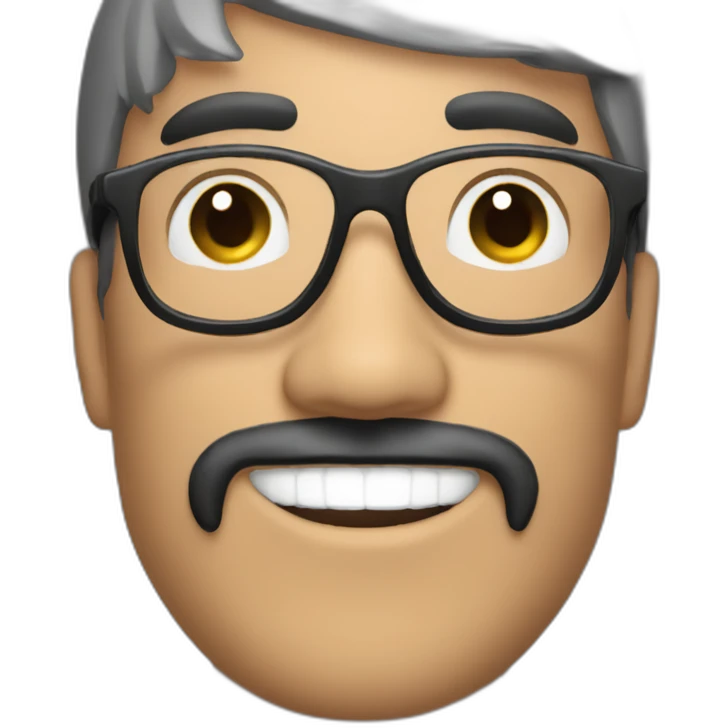smiling chilean man with short straight black hair and black beard and round white glasses emoji
