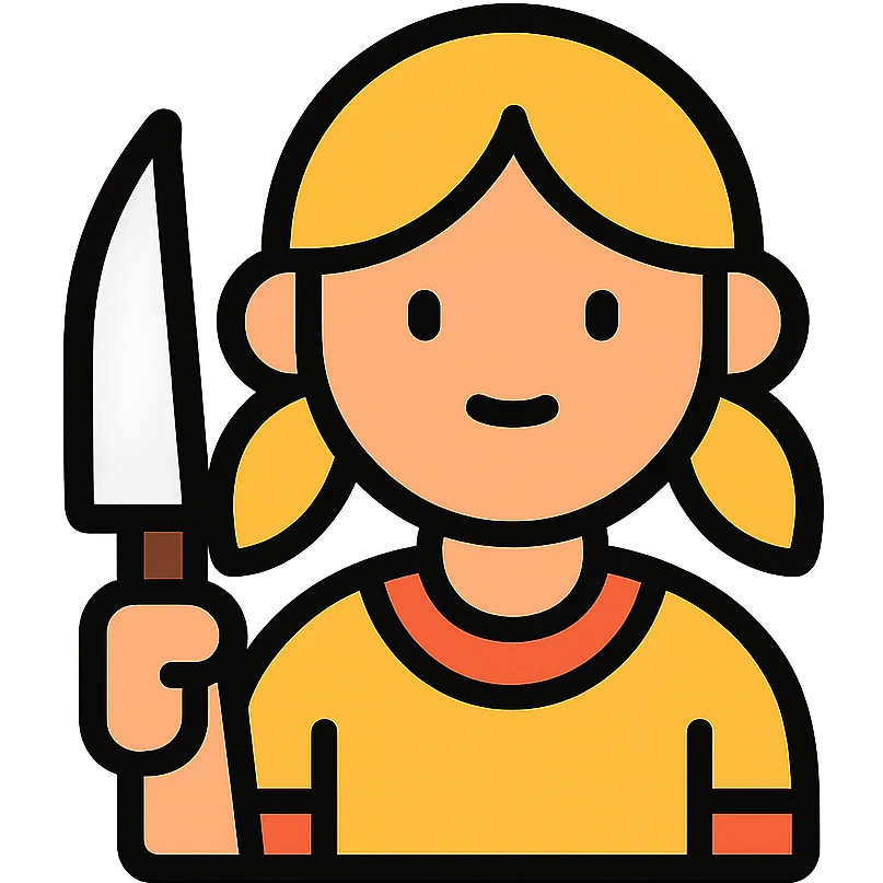girl holding a knife, color outline icon, black outlines, subtle color accents emoji