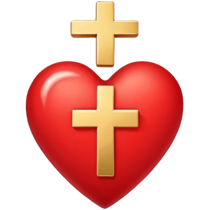A gold cross inside the outline of a red heart emoji