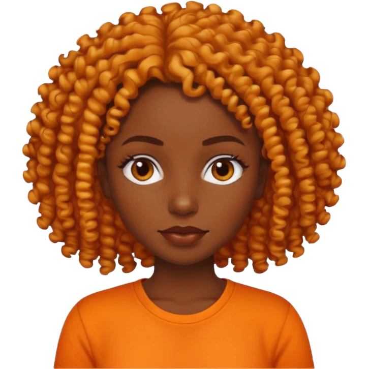 dark skin woman with organge shirt and curly hair emoji
