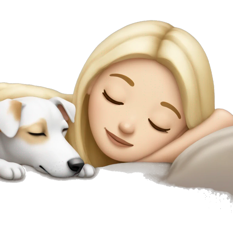 White blonde girl who sleeping in cuddle with her jack russel  emoji