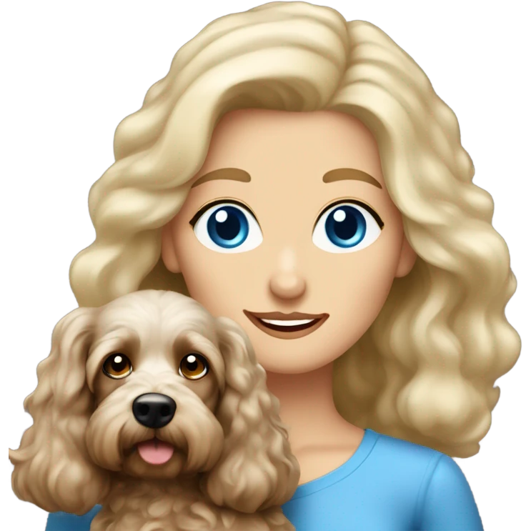 blue eyed very old long haired blonde lady with dark brown Cockapoo puppy dog emoji