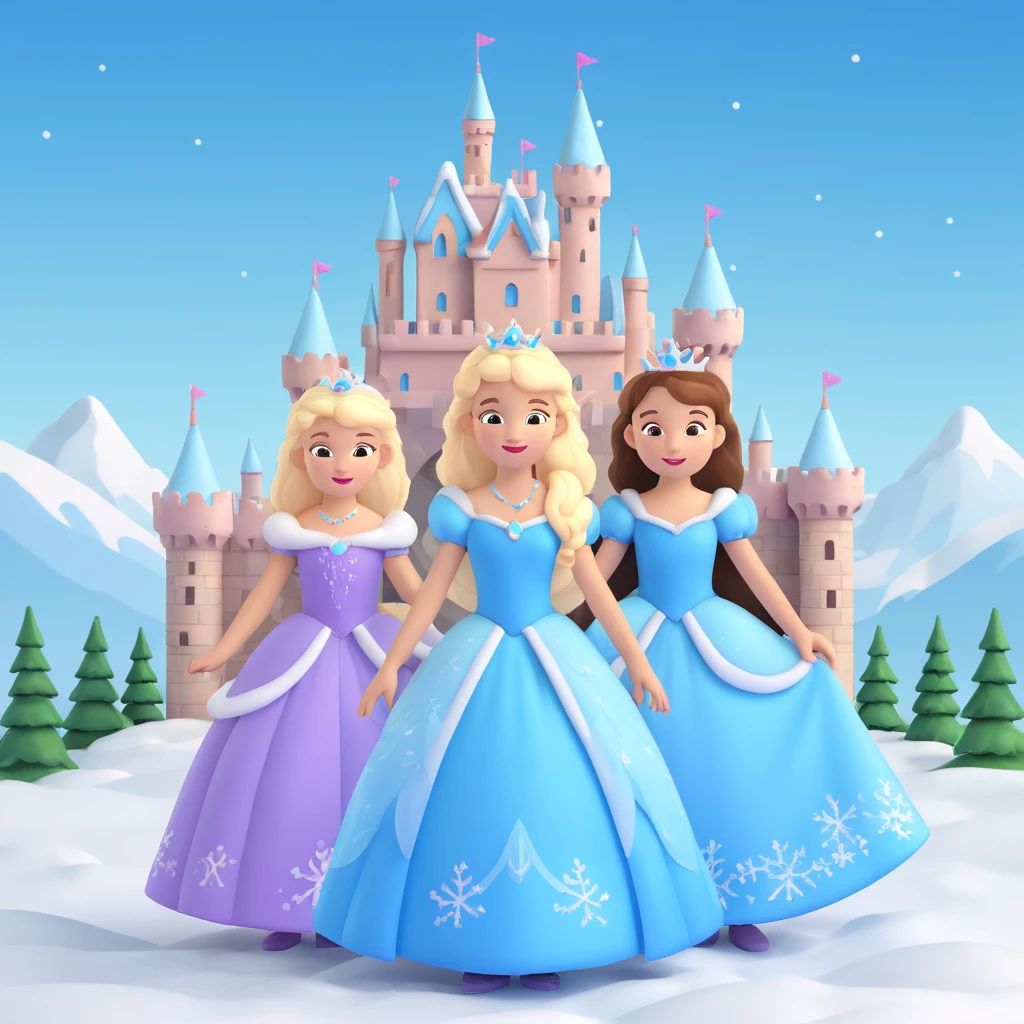 girls in a  snow princess dress, snow castle background emoji