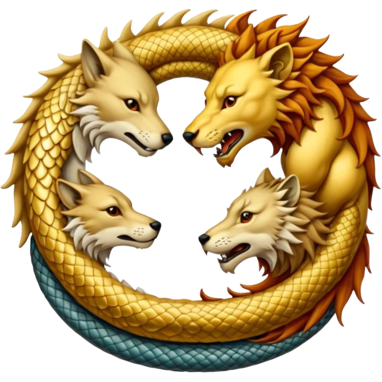 A wolf, a lion, a dragon (all eating each other's tail) ouroboro emoji
