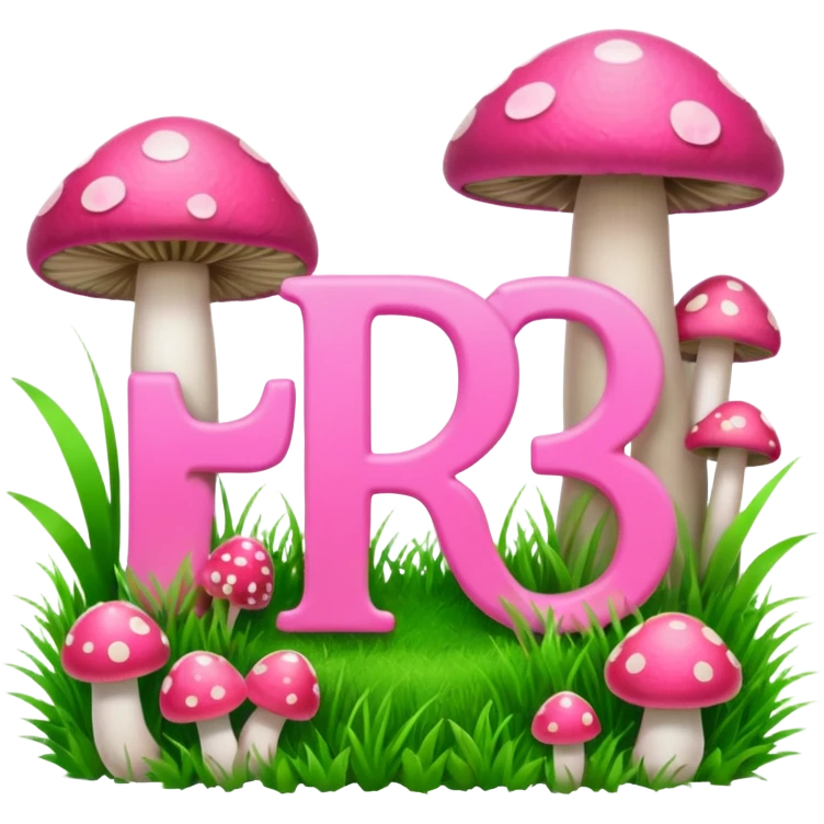 P P letters, pink and green, with grass growing, mushrooms around emoji