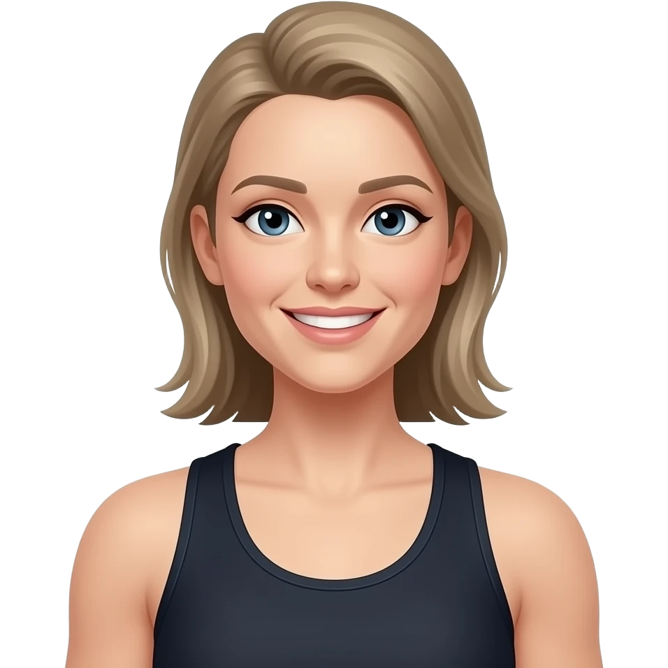 AI agent, woman personal trainer, friendly, smiling, fair-skinned but not too pale, smiling, conveying calm, professionalism, and friendliness, and slightly muscular. emoji