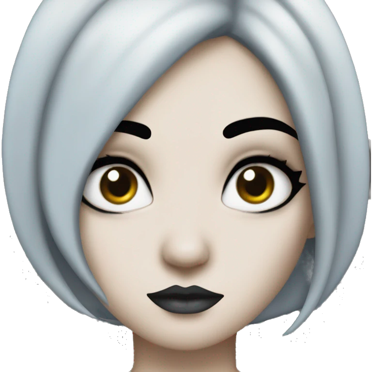 girl with lkbyysvb black hair, one eye gray, the other blue, skin slightly dark-eyed, plump lips
 and tattoo art emoji