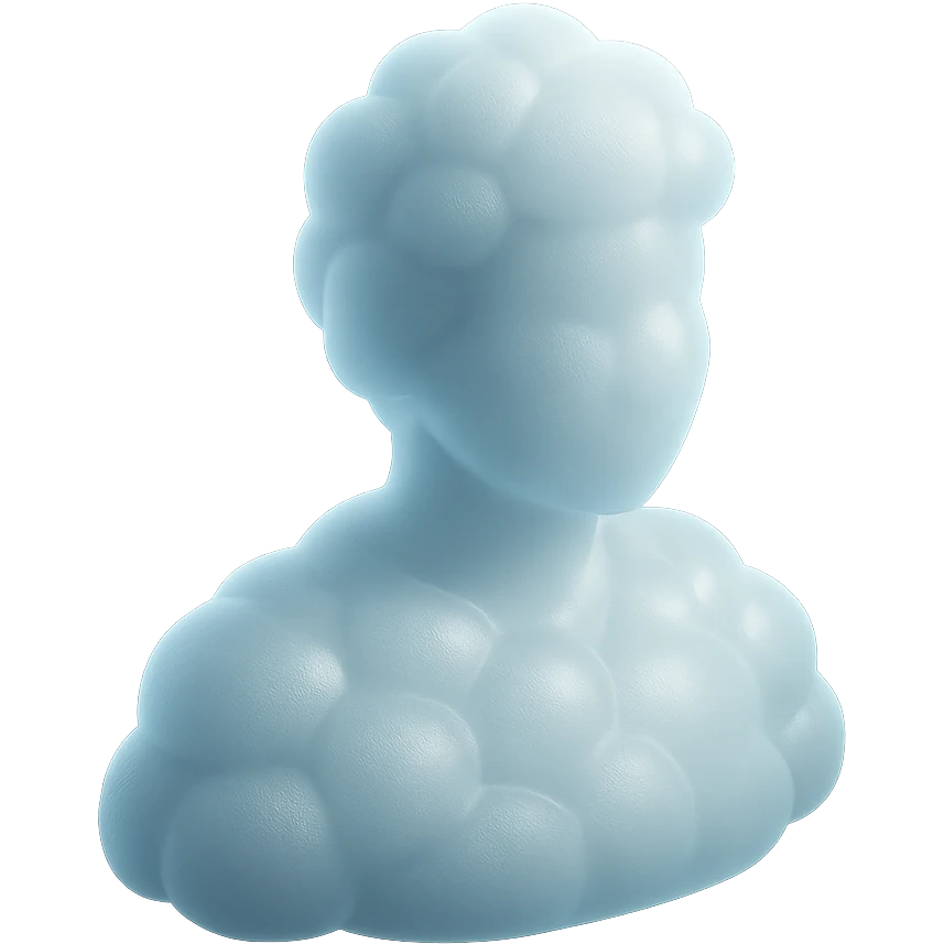 A person from the shoulders up, entirely composed of fluffy white convex clouds emoji