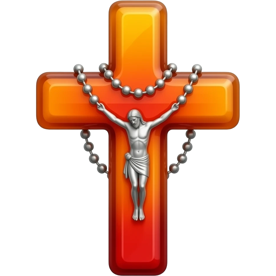 cruz sagrada orange red vidro brilhante com rosário orange red vidro brilhante emoji