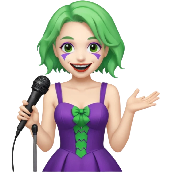 joker with dress, microphone, singing emoji