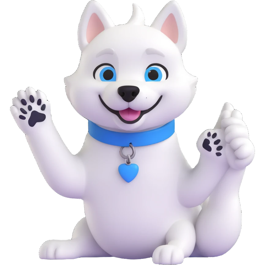 mascot of a sports club husky, white, black, blue, raising a paw, greeting emoji