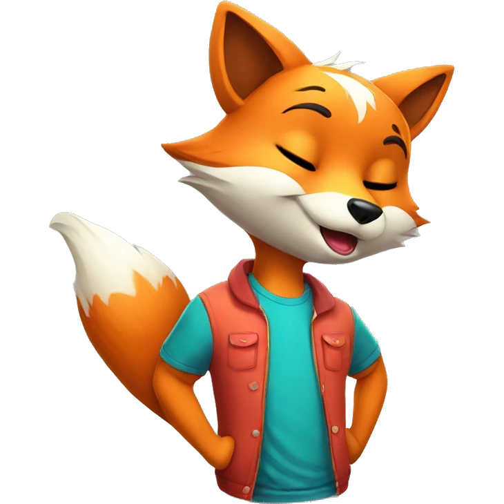an anthropomorphic fox sending a kiss. The fox is wearing a colorful T-shirt and has a cheerful expression on his face. emoji