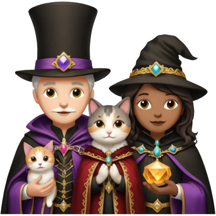 magician couple and their pet cat emoji