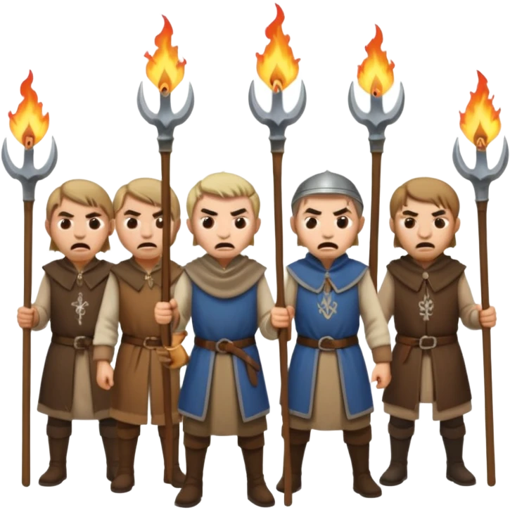 les villageois qui certains ont des fourches + torches (pas des fourches enflammer!) sapé en moyen age emoji