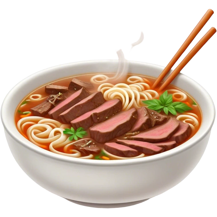 Cinematic Realistic Pho Dish Emoji, depicted as a steaming bowl of aromatic beef noodle soup with herbs rendered with lifelike textures and vibrant, warm lighting. emoji