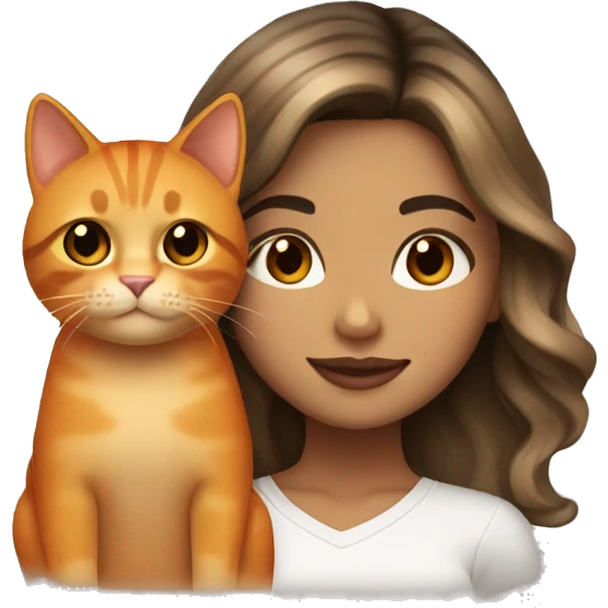 Hispanic girl with blonde balayage and brown eyes holding an orange cat emoji