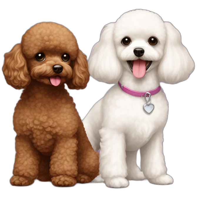 Brown toy poodle next to same height white Maltese emoji