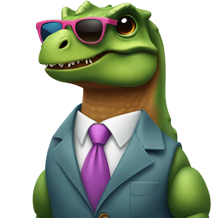Dino wearing sunglasses and tie emoji