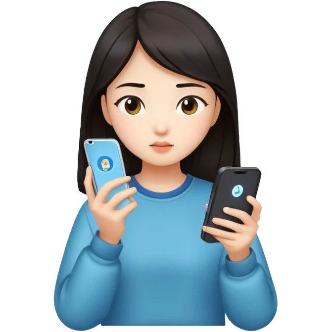  A chinese girl watching video on her charging phone emoji