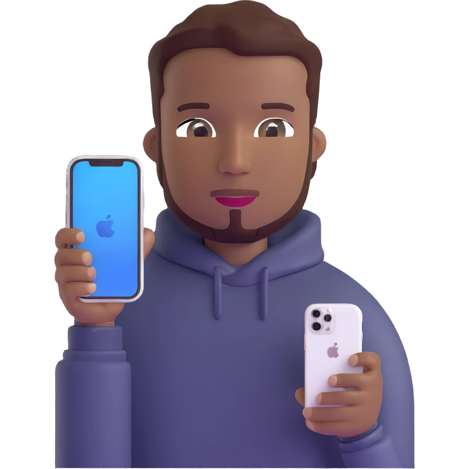 Black man holding iPhone 14 Pro emoji