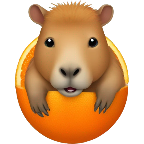 a capybara with an orange on its head emoji