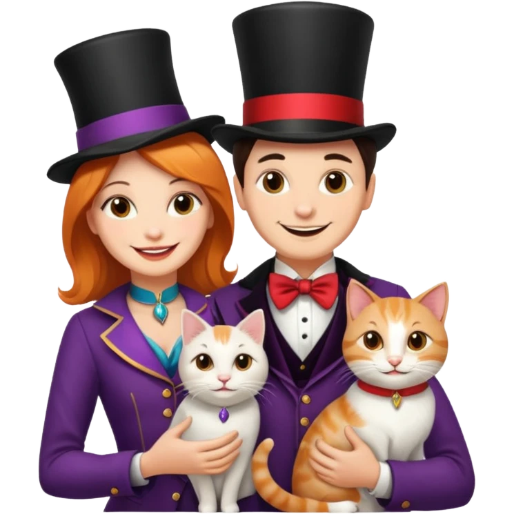 magician couple and their pet cat emoji