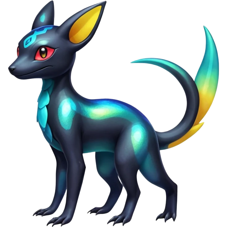 Colorful Iridescent Exotic Salandit-Aurorus-Umbreon-Fakémon-hybrid-creature (full body)  emoji