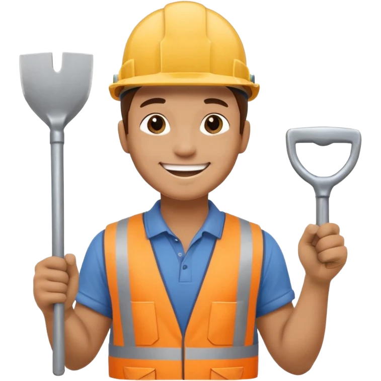 a construction worker holding shovel lifting towards his shoulder emoji