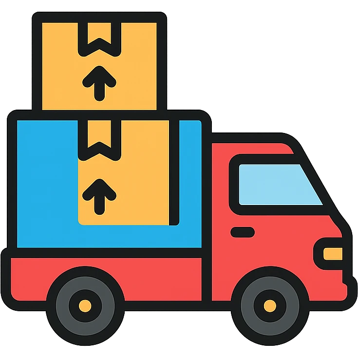 a truck carrying boxes, modern icon style emoji