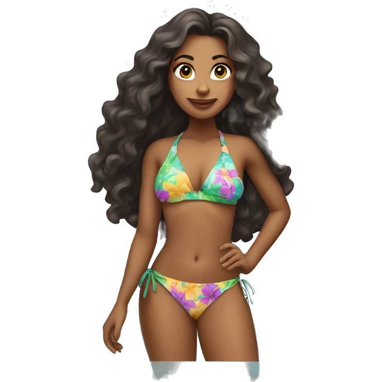 An attractive woman Latina colored with long hair and wearing a swimming bikini  emoji