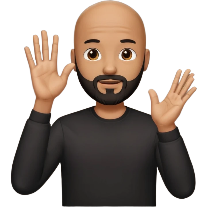 man with a bald head and black beard, wearing a black shirt, standing and clapping his hands emoji