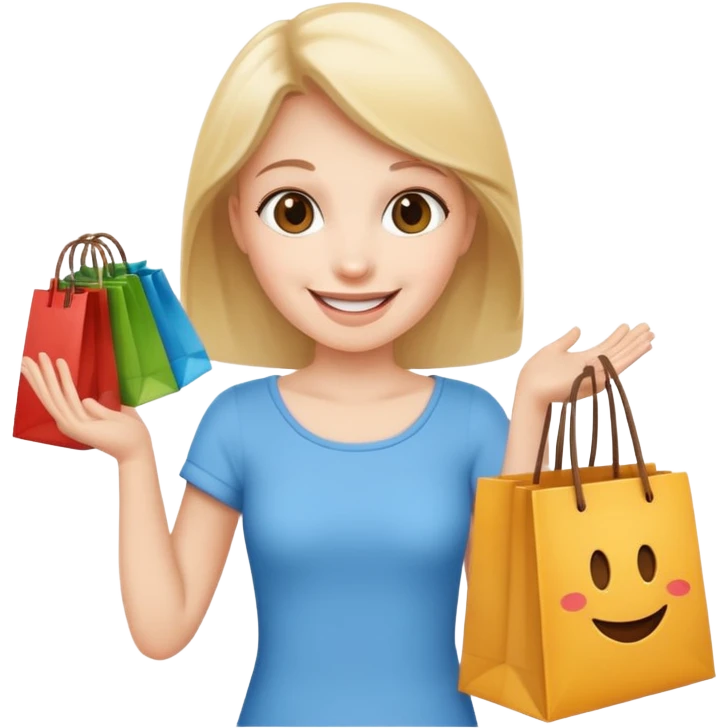 HAPPY EMOJI WITH SHOPPING BAGS IN EACH HAND emoji
