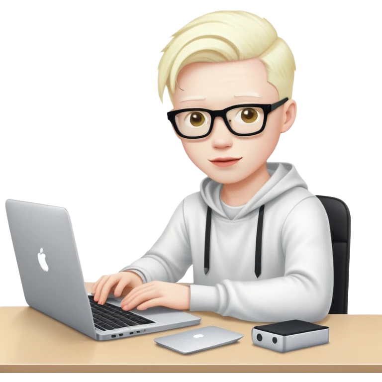 albino youtuber on laptop with desk emoji