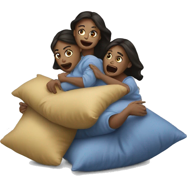 Three sisters are fighting with pillows  emoji